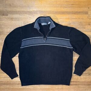 Oscar de la Renta Men’s Quarter Zip Sweater XL Black Gray Striped Cotton